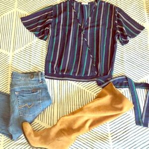 Short Sleeve- Striped- Blouse -Small- Boutique